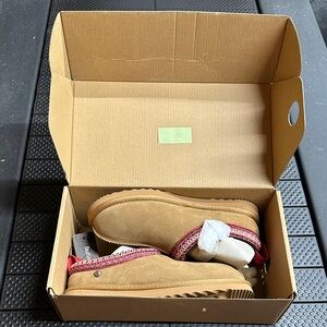 Tan and Red Slip-On Shoes